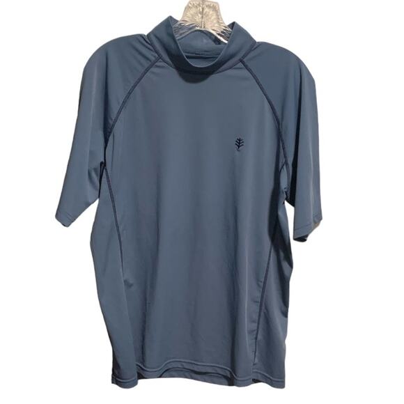 COOLIBAR Shirt Short Sleeve Men's M 50 SPF Blue Stretchy Sun Protection Beachy - Picture 1 of 6